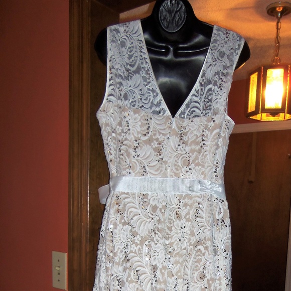 Ashley Stewart by R&M Richards Sequin Ivory Dress Sleeveless Belt Lace NWT 14 - Picture 12 of 12
